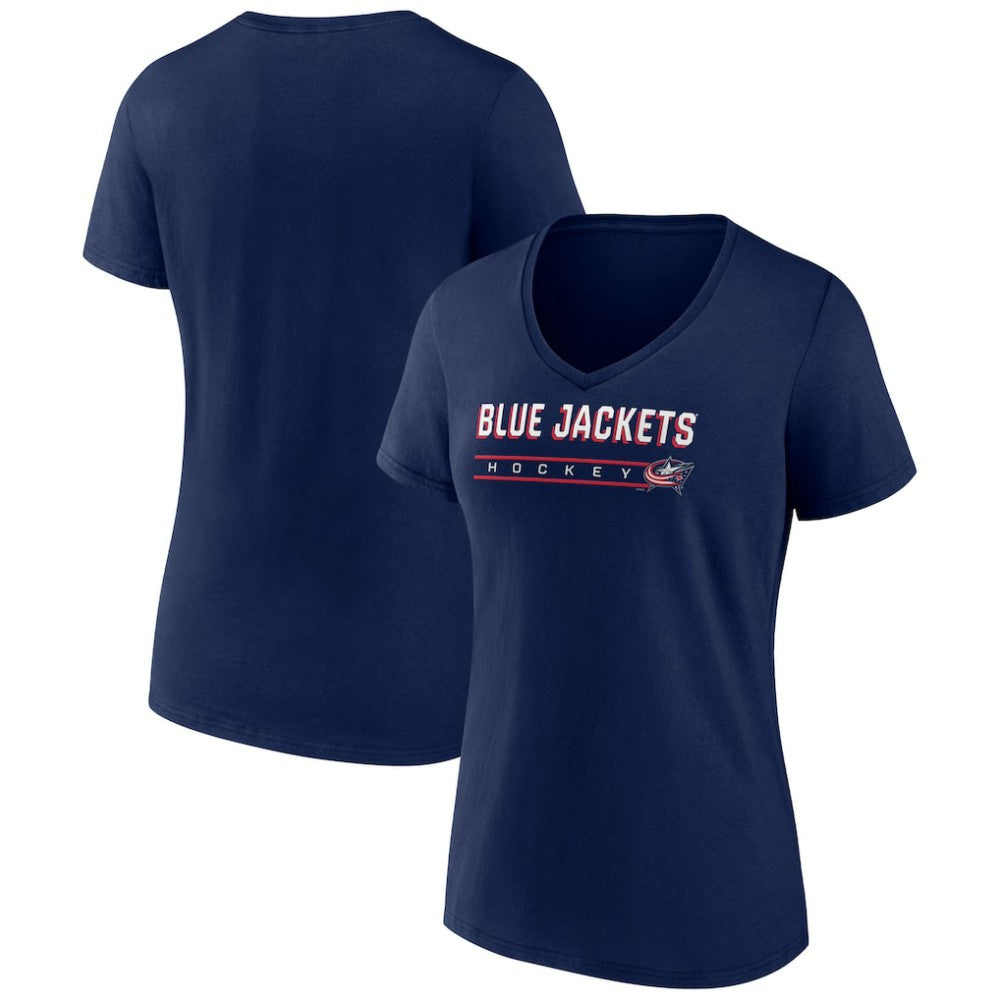 Columbus Blue Jackets Women's Primary Play V-Neck T-Shirt - Navy | US 5060074