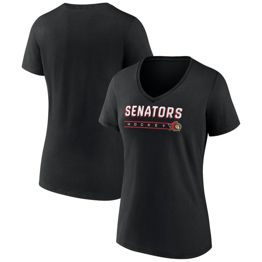 Ottawa Senators Women's Primary Play V-Neck T-Shirt - Black | US 5060106