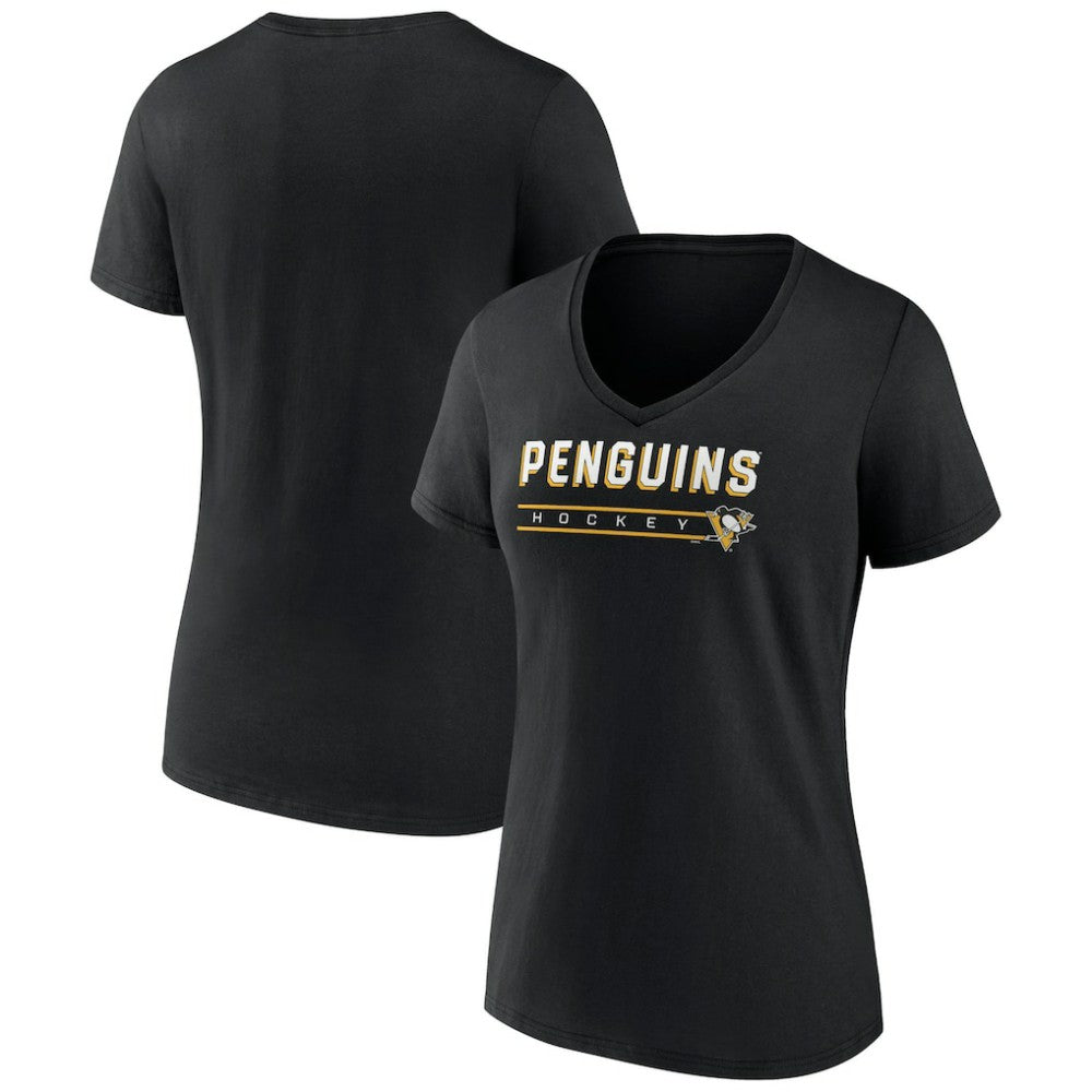 Pittsburgh Penguins Women's Primary Play V-Neck T-Shirt - Black | US 5060112