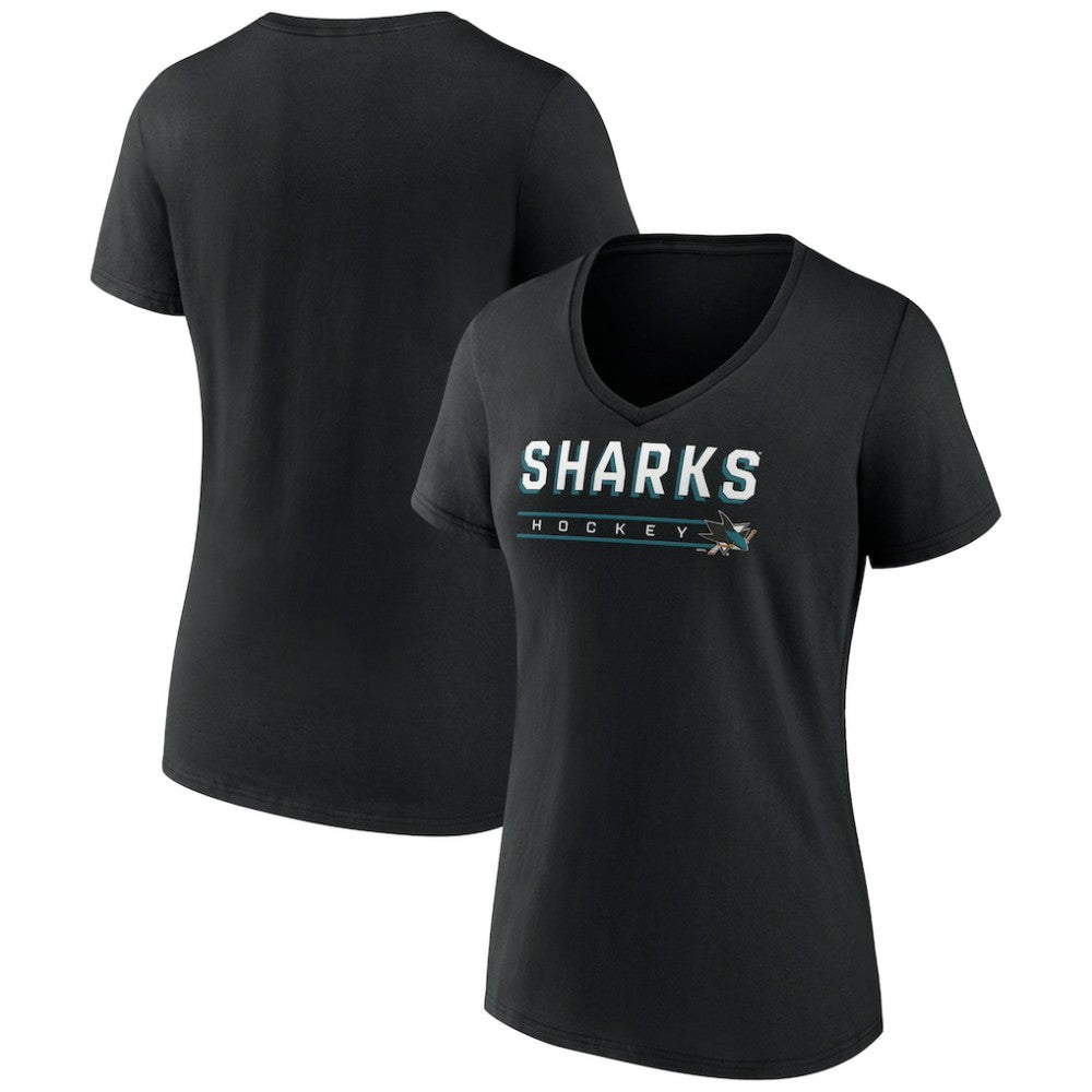 San Jose Sharks Women's Primary Play V-Neck T-Shirt - Black | US 5060115