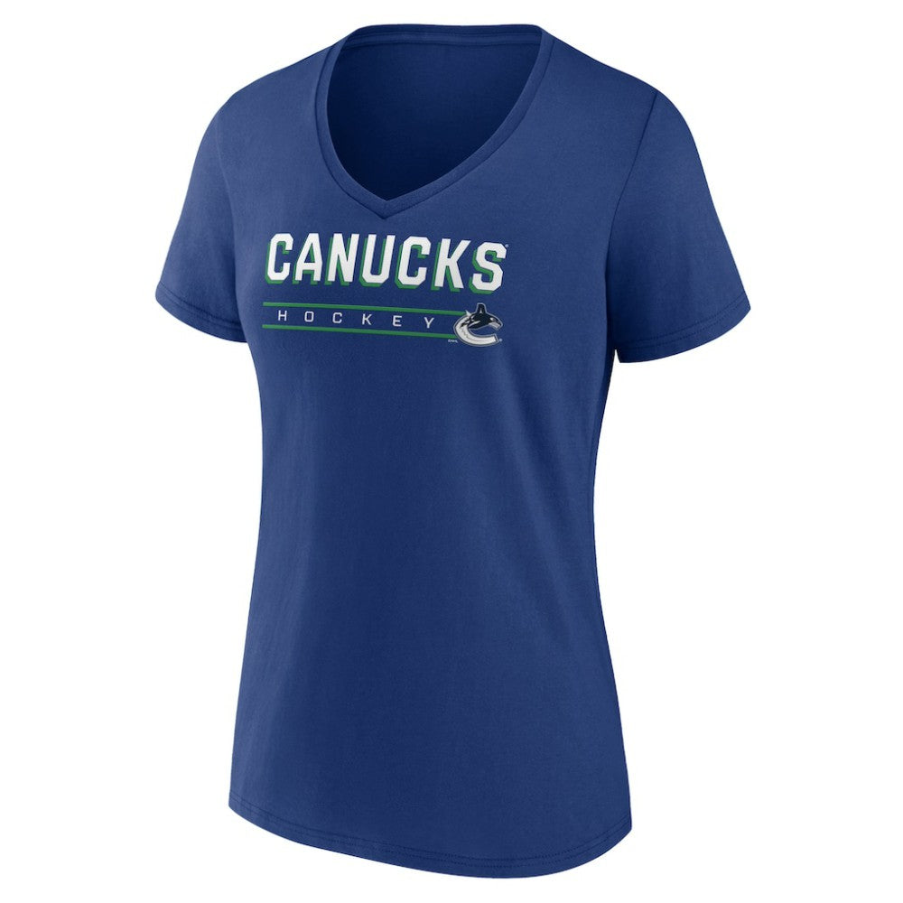 Vancouver Canucks Women's Primary Play V-Neck T-Shirt - Blue | US 5060127