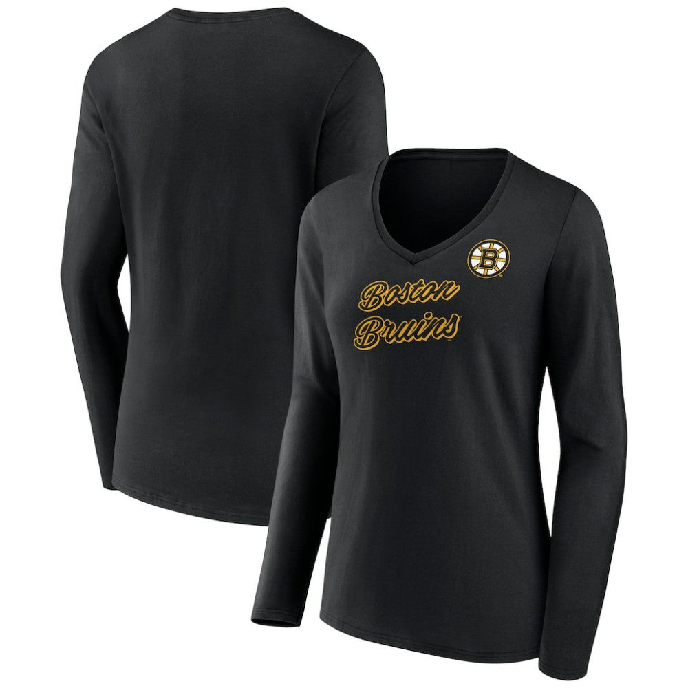 Boston Bruins Women's Forge Long Sleeve V-Neck T-Shirt - Black | US 5060137