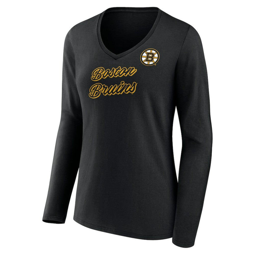 Boston Bruins Women's Forge Long Sleeve V-Neck T-Shirt - Black | US 5060137