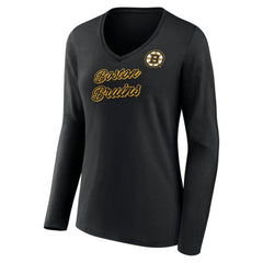 Boston Bruins Women's Forge Long Sleeve V-Neck T-Shirt - Black | US 5060137