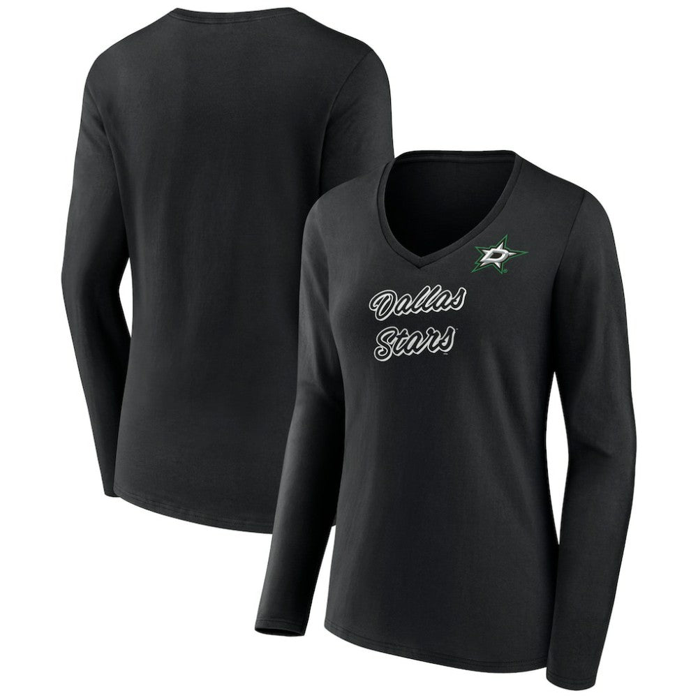 Dallas Stars Women's Forge Long Sleeve V-Neck T-Shirt - Black | US 5060144