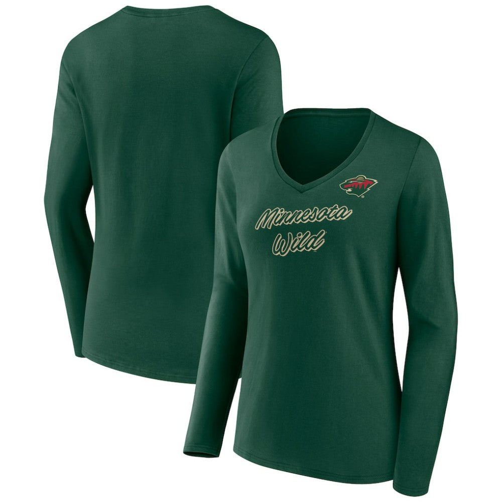 Minnesota Wild Women's Forge Long Sleeve V-Neck T-Shirt - Green | US 5060148