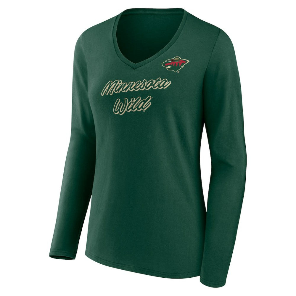 Minnesota Wild Women's Forge Long Sleeve V-Neck T-Shirt - Green | US 5060148