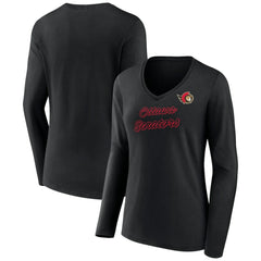 Ottawa Senators Women's Forge Long Sleeve V-Neck T-Shirt - Black | US 5060154