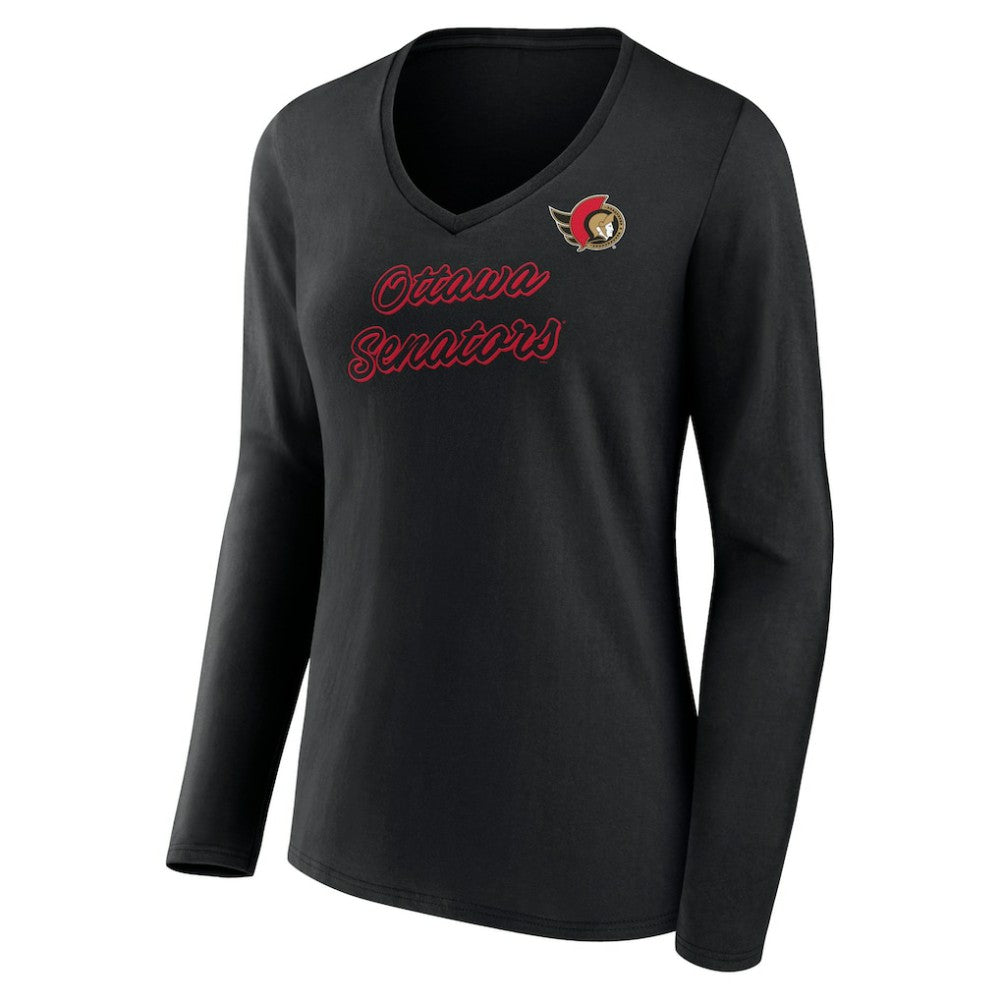 Ottawa Senators Women's Forge Long Sleeve V-Neck T-Shirt - Black | US 5060154