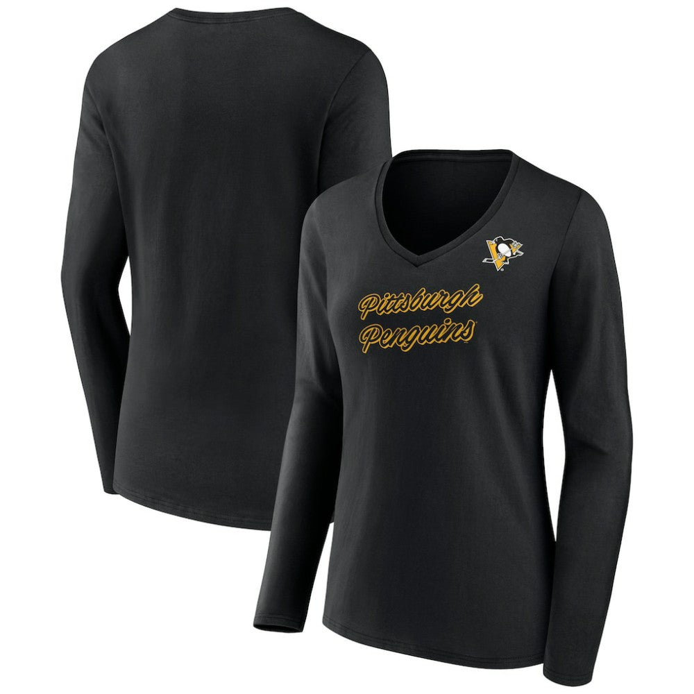 Pittsburgh Penguins Women's Forge Long Sleeve V-Neck T-Shirt - Black | US 5060156