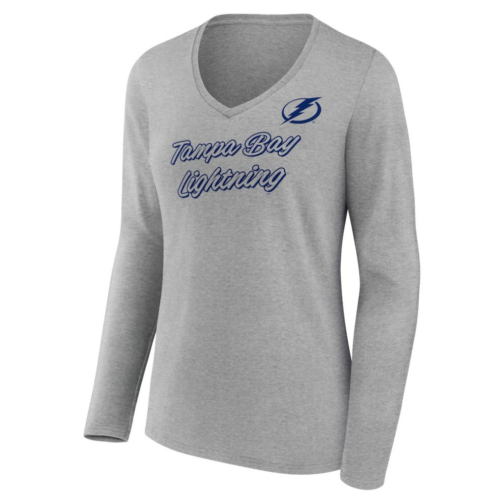 Tampa Bay Lightning Women's Forge Long Sleeve V-Neck T-Shirt - Heathered Gray | US 5060159