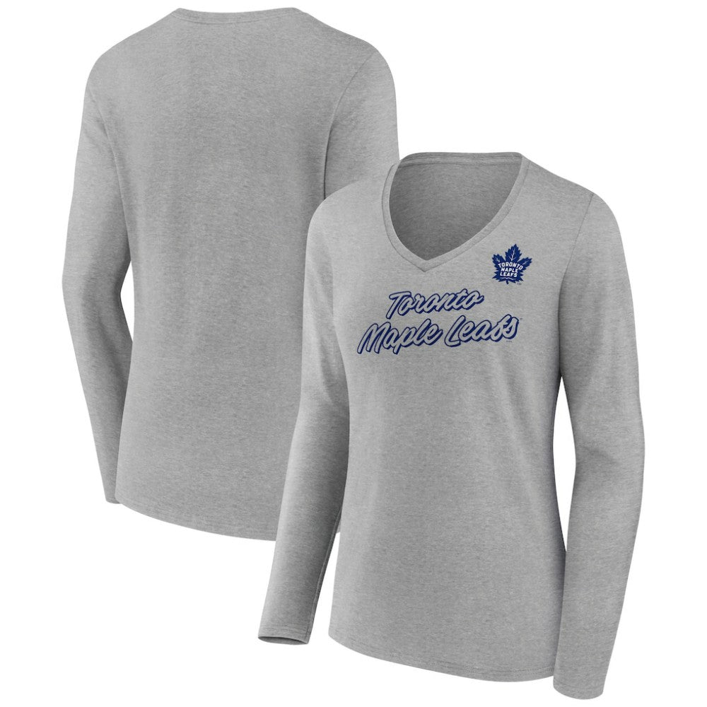 Toronto Maple Leafs Women's Forge Long Sleeve V-Neck T-Shirt - Heathered Gray | US 5060160