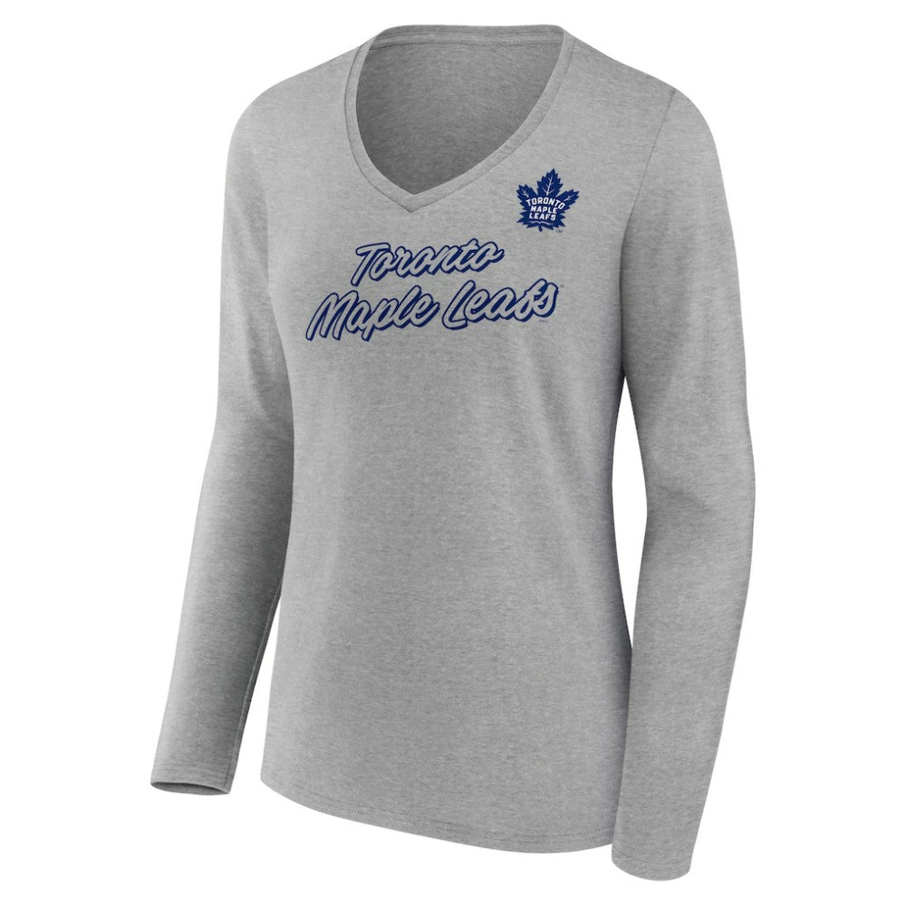 Toronto Maple Leafs Women's Forge Long Sleeve V-Neck T-Shirt - Heathered Gray | US 5060160