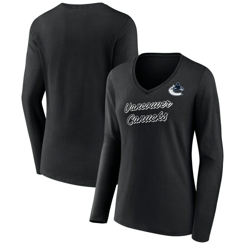 Vancouver Canucks Women's Forge Long Sleeve V-Neck T-Shirt - Black | US 5060161