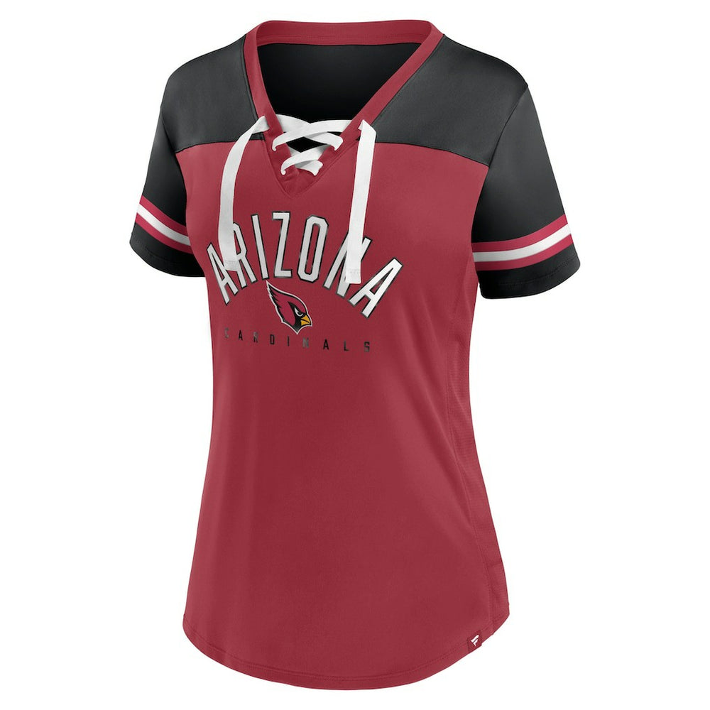 Arizona Cardinals Women's Blitz & Glam Lace-Up V-Neck Jersey T-Shirt - Cardinal/Black T-shirts
