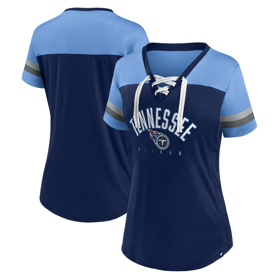 Tennessee Titans Women's Blitz & Glam Lace-Up V-Neck Jersey T-Shirt - Navy/Light Blue T-shirts