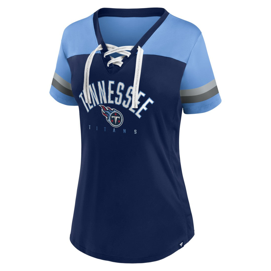 Tennessee Titans Women's Blitz & Glam Lace-Up V-Neck Jersey T-Shirt - Navy/Light Blue T-shirts