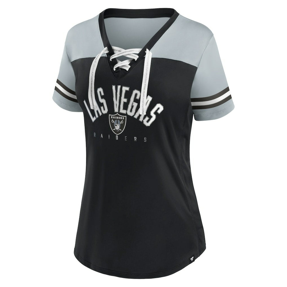 Las Vegas Raiders Women's Blitz & Glam Lace-Up V-Neck Jersey T-Shirt - Black/Silver T-shirts