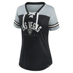 Las Vegas Raiders Women's Blitz & Glam Lace-Up V-Neck Jersey T-Shirt - Black/Silver T-shirts