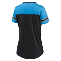 Carolina Panthers Women's Blitz & Glam Lace-Up V-Neck Jersey T-Shirt - Black/Blue T-shirts
