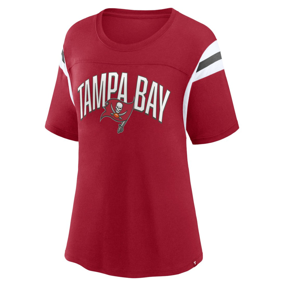 Tampa Bay Buccaneers Women's Earned Stripes T-Shirt - Red T-shirts