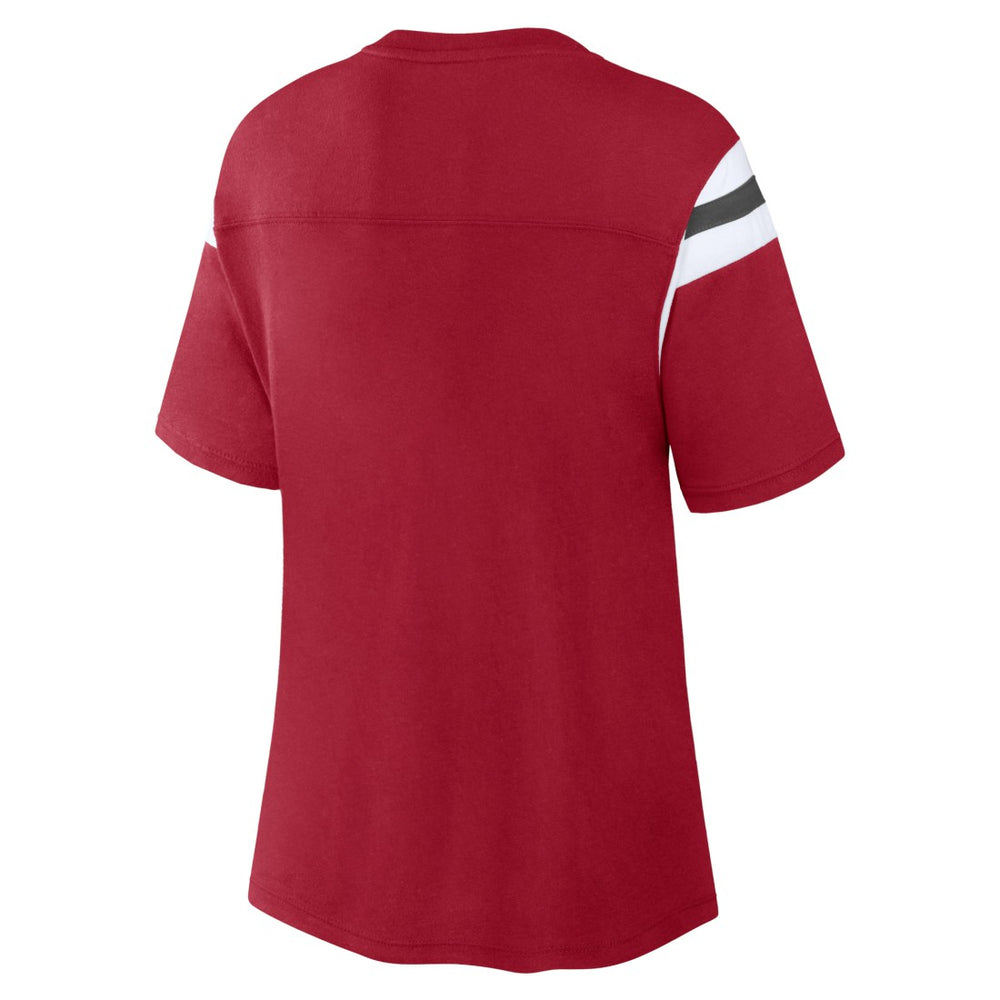 Tampa Bay Buccaneers Women's Earned Stripes T-Shirt - Red T-shirts