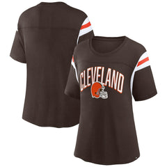 Cleveland Browns Women's Earned Stripes T-Shirt - Brown T-shirts