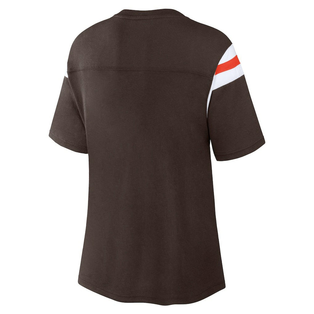 Cleveland Browns Women's Earned Stripes T-Shirt - Brown T-shirts