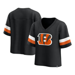 Cincinnati Bengals Women's Established Jersey Cropped V-Neck T-Shirt - Black T-shirts