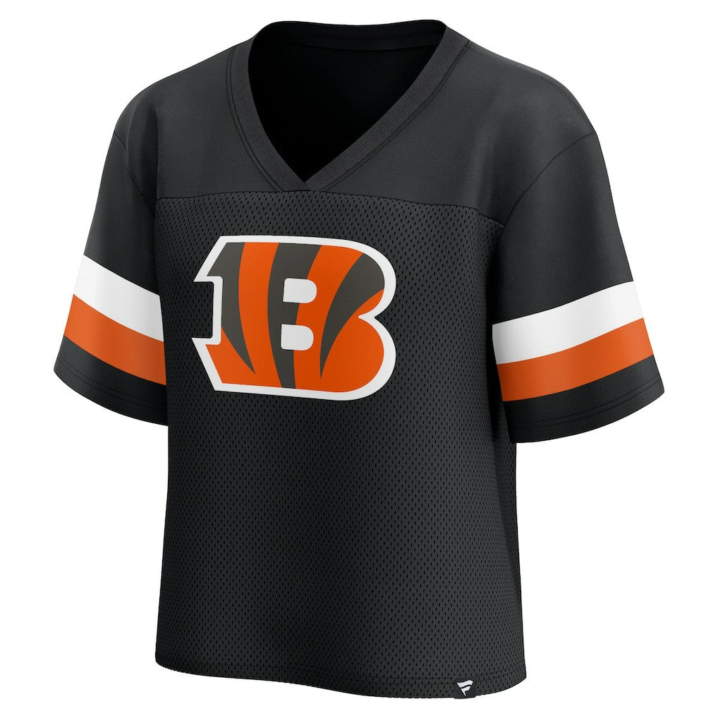 Cincinnati Bengals Women's Established Jersey Cropped V-Neck T-Shirt - Black T-shirts
