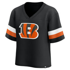 Cincinnati Bengals Women's Established Jersey Cropped V-Neck T-Shirt - Black T-shirts