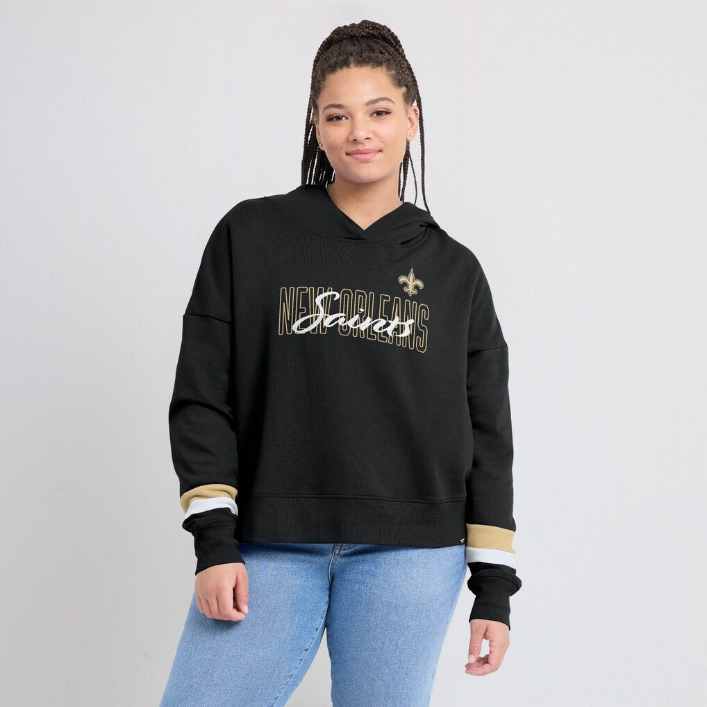 New Orleans Saints Women's Over Under Pullover Hoodie - Black Hoodies