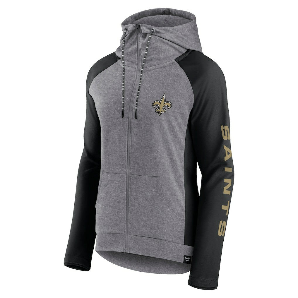 New Orleans Saints Women's Blind Side Lightweight Full-Zip Hoodie - Heather Gray/College Black Hoodies