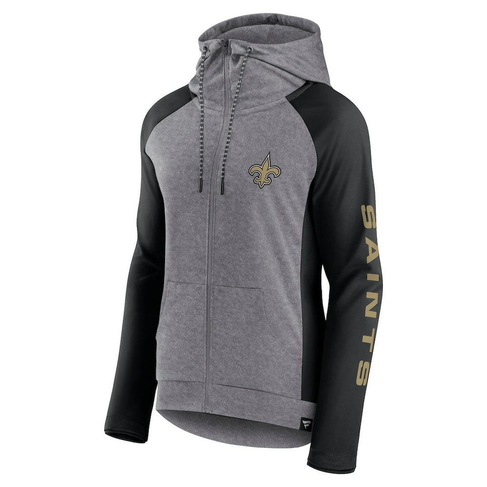 New Orleans Saints Women's Blind Side Lightweight Full-Zip Hoodie - Heather Gray/College Black Hoodies