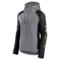 New Orleans Saints Women's Blind Side Lightweight Full-Zip Hoodie - Heather Gray/College Black Hoodies
