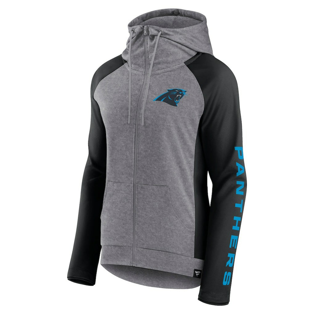 Carolina Panthers Women's Blind Side Lightweight Full-Zip Hoodie - Heather Gray/College Black Hoodies