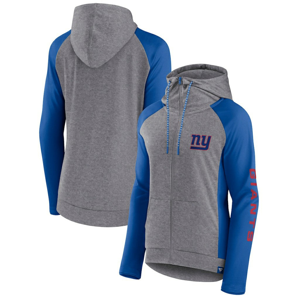 New York Giants Women's Blind Side Lightweight Full-Zip Hoodie - Heather Gray/College Royal Hoodies