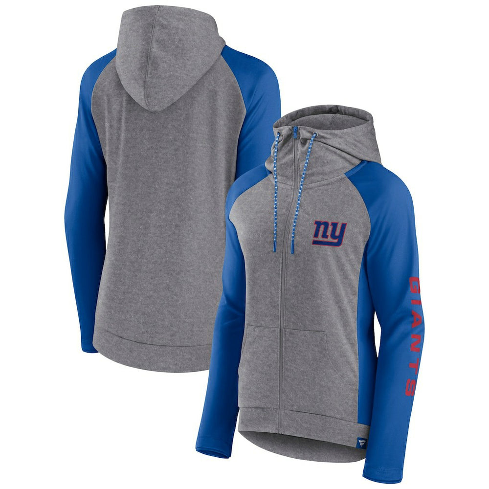 New York Giants Women's Blind Side Lightweight Full-Zip Hoodie - Heather Gray/College Royal Hoodies