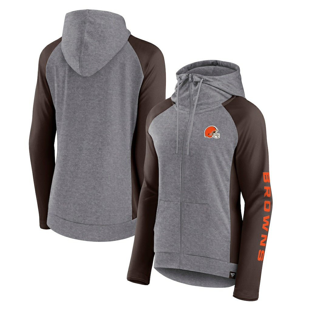 Cleveland Browns Women's Blind Side Lightweight Full-Zip Hoodie - Heather Gray/College Brown Hoodies