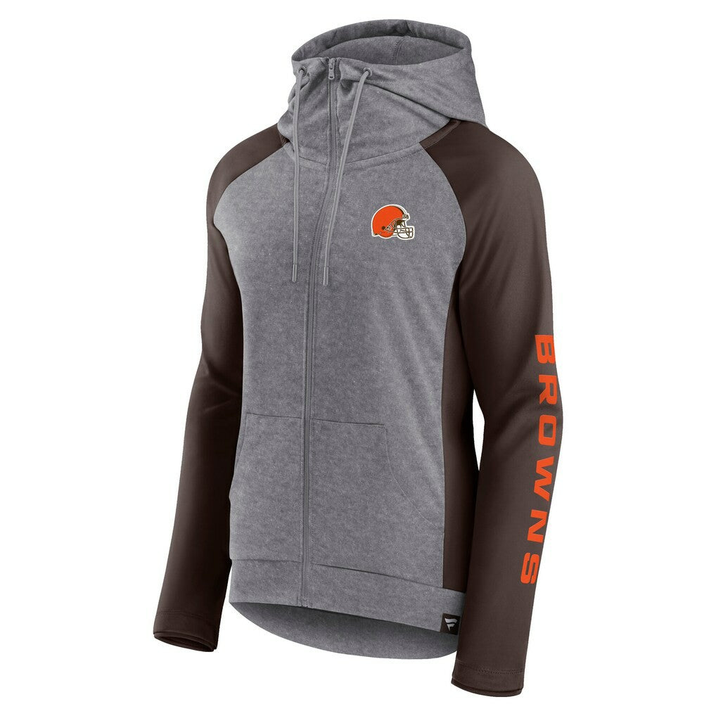 Cleveland Browns Women's Blind Side Lightweight Full-Zip Hoodie - Heather Gray/College Brown Hoodies