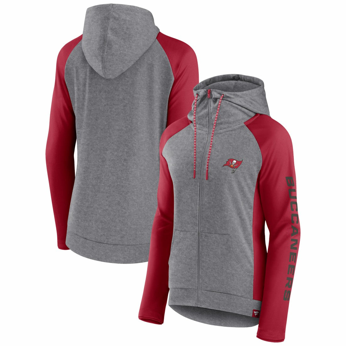 Tampa Bay Buccaneers Women's Blind Side Lightweight Full-Zip Hoodie - Heather Gray/College Red Hoodies