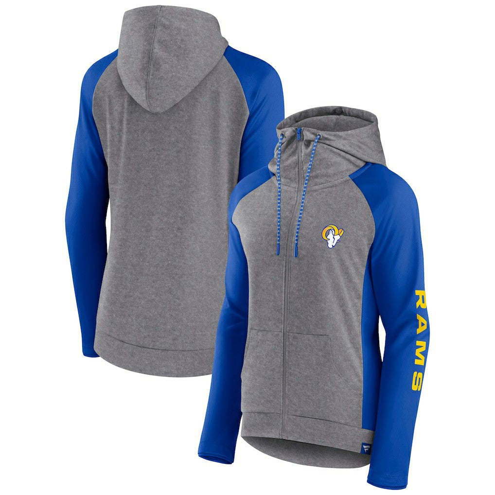 Los Angeles Rams Women's Blind Side Lightweight Full-Zip Hoodie - Heather Gray/College Royal Hoodies