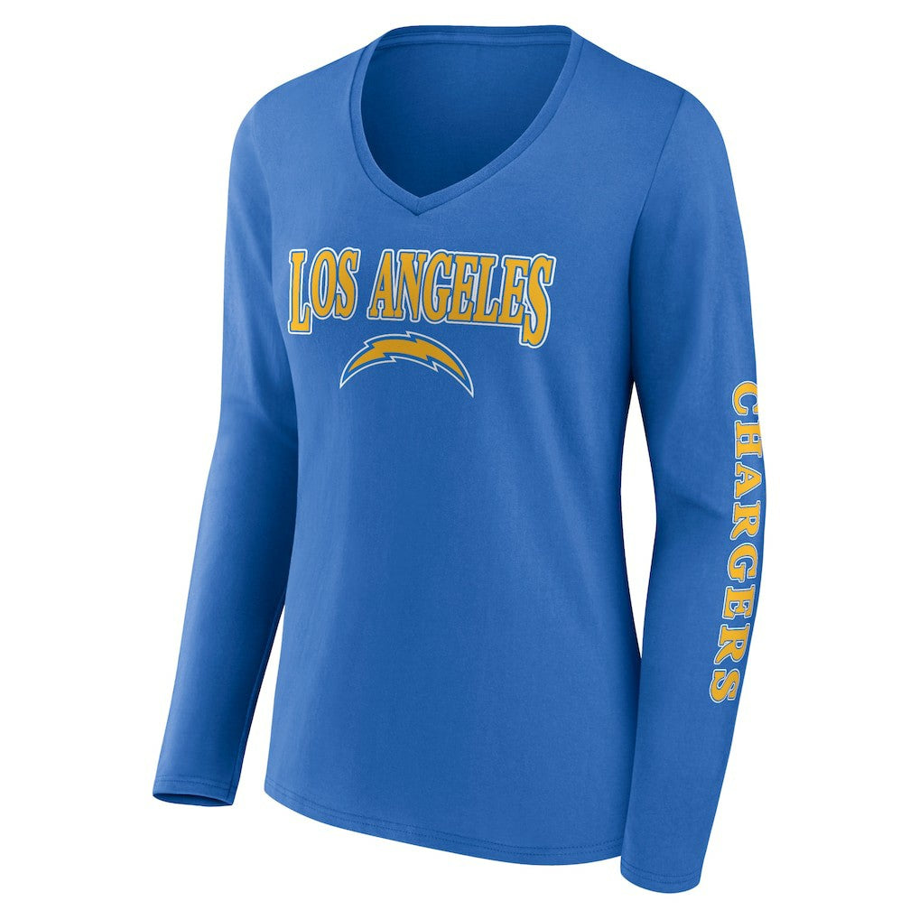 Los Angeles Chargers Women's Wordmark Long Sleeve V-Neck T-Shirt - Powder Blue T-shirts