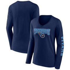 Tennessee Titans Women's Wordmark Long Sleeve V-Neck T-Shirt - Navy T-shirts
