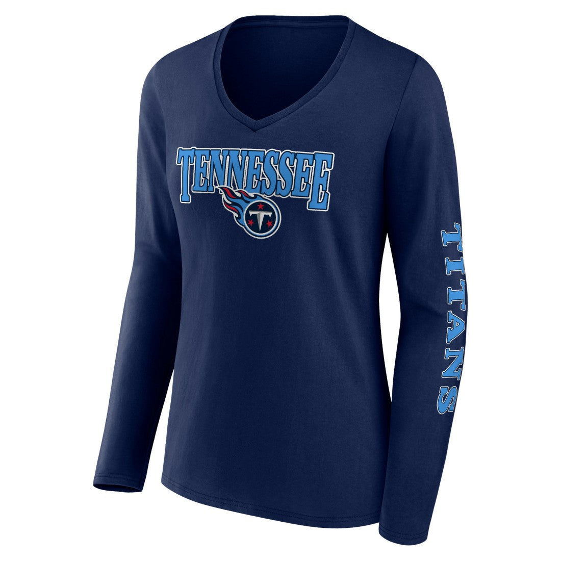 Tennessee Titans Women's Wordmark Long Sleeve V-Neck T-Shirt - Navy T-shirts