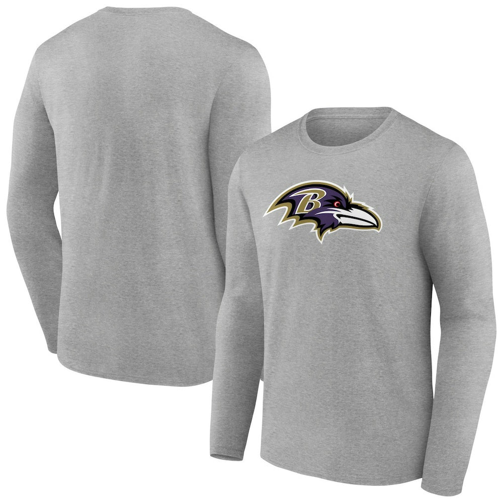 Baltimore Ravens Primary Team Logo Long Sleeve T-Shirt - Heather Gray T-shirts