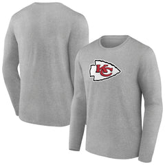 Kansas City Chiefs Primary Team Logo Long Sleeve T-Shirt - Heather Gray T-shirts