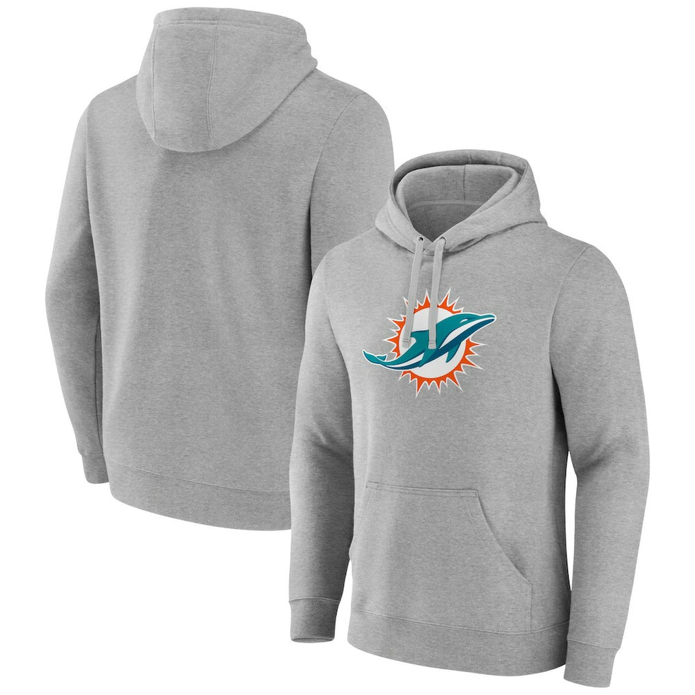 Miami Dolphins Primary Team Logo Fitted Pullover Hoodie - Heather Gray Hoodies
