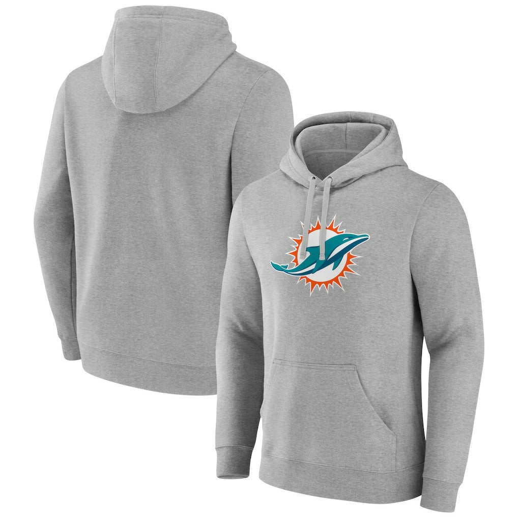 Miami Dolphins Primary Team Logo Fitted Pullover Hoodie - Heather Gray Hoodies