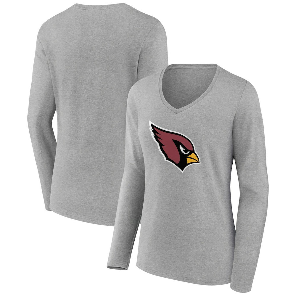 Arizona Cardinals Women's Primary Team Logo Long Sleeve V-Neck T-Shirt - Heather Gray T-shirts